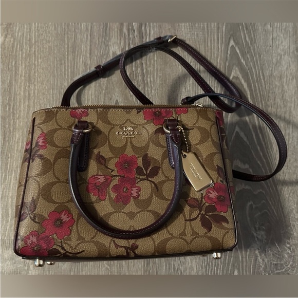 Coach Signature Canvas Victorian Floral Print Flower Wallet Crossbody Purse - Picture 3 of 9